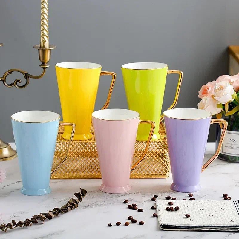 

High Bone China Large Capacity High Cup Macaron Simple Water Cup Household Ceramic Coffee Cups Coffee Mug Mugs Coffee Cups