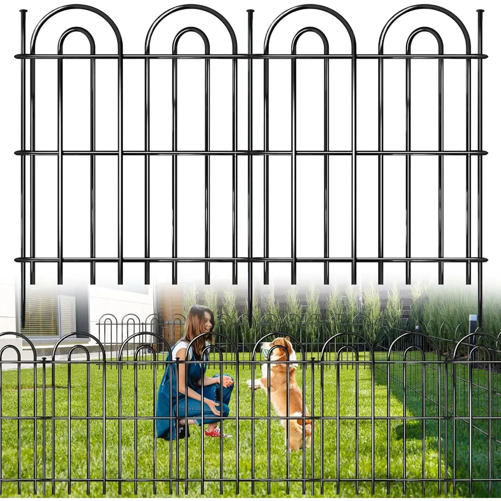 

25-Panel Decorative Garden Fence, 32 Inches High by 50 Feet Long, No-Dig Dog Fence for Outdoor Yards, Rust-Resistant Tall Metal