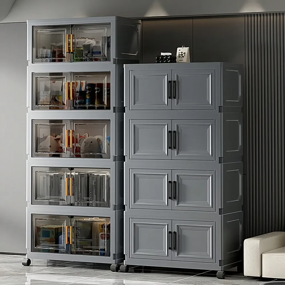 

Складные штабелируемые контейнеры для хранения с крышками, колесами и дверцами, универсальный контейнер для хранения, практичный кухонный шкаф для хранения.