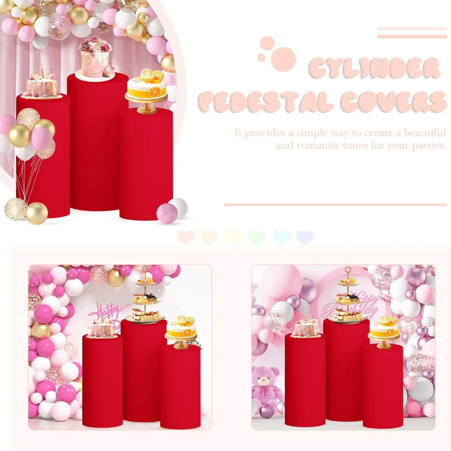 ผ้าคลุมขาตั้งทรงกระบอกสีแดง Ye - Dessert Table Backdrop บทวิจารณ์และราคา