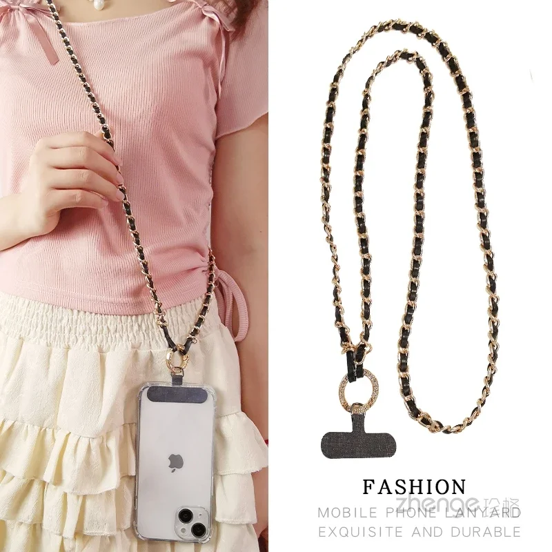 Mobile Phone Lanyard Long Crossbody Lanyard Water Diamond Round Buckle Pickup Chain Crossbody Hanging Neck Rope Universal Strap