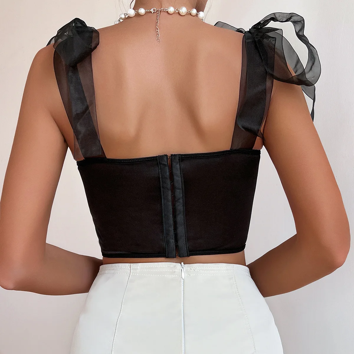 French Butterfly Embroidery Skinny Elegant Tanks Camis for Women Summer Casual Slim-fit Vest Female Corset Crop Tube Tops