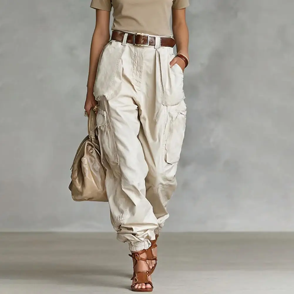 2026 Vintage Casual Trousers For Women Loose Multi-Pocket Cargo Pants Vacation Solid Color Sports Temperament Sweatshirt Overall