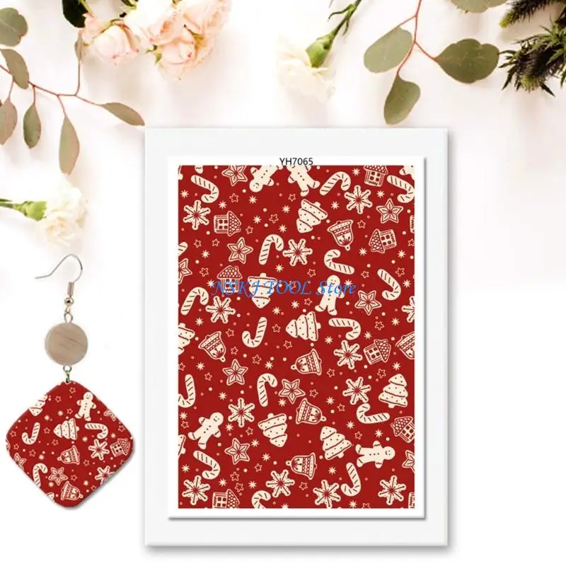 

L8RC 4PCS Christmas Themed Clay Transfer Paper for Clay Earring Necklace Making