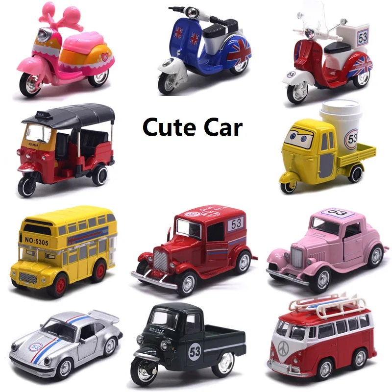 Cute Diecast Alloy Metal Car Bus Motor Tricycle Motorcycle Taxi Model Toy Children Birthday Gift