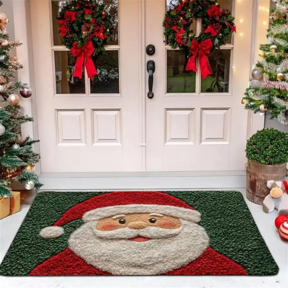 Water-absorbing Christmas Door Mat Gingerbread Man Pattern Christmas Decor Anti-slip Pad Santa Claus Design Bathroom Mat