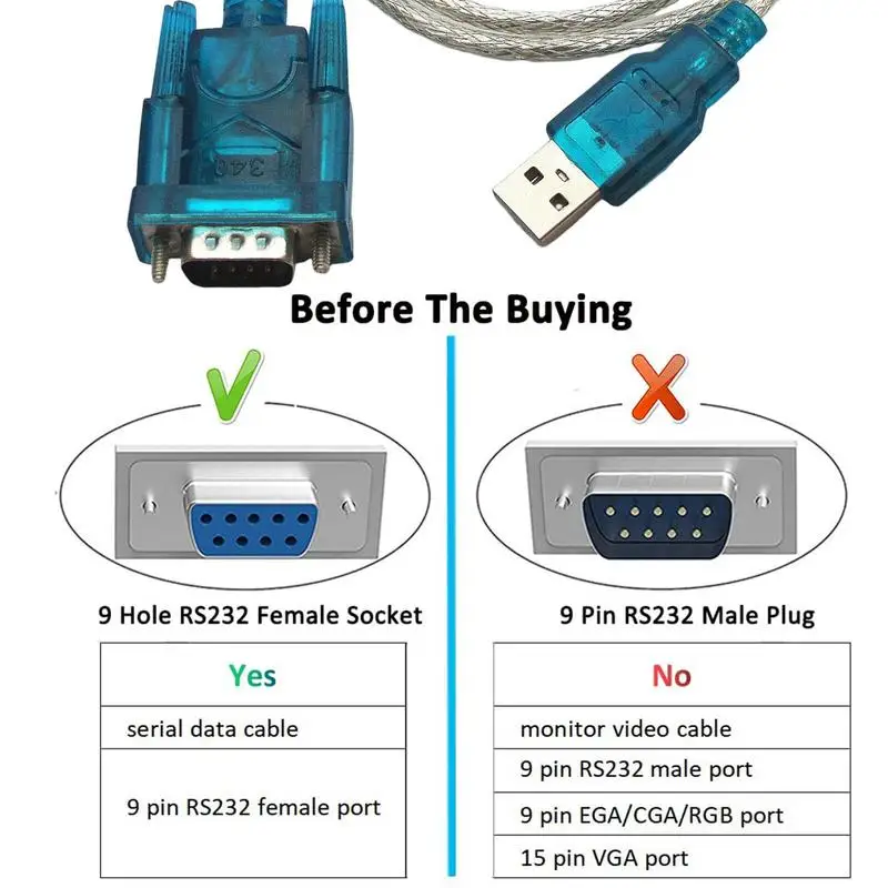 80cm High Quality USB 2.0 ToSerial RS-232 DB9 9Pin Chipset SUPPORT Adapter USB RS232 Cable Support WIN10 Converter