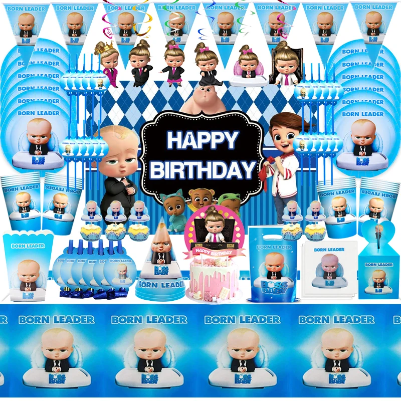 Image of Baby Boss Jungen Geburtstagsparty Dekoration Boss Tassen- und Teller-Set Geschenktüten Box Cupcake-Topper Hintergrund Babyparty Neugeborenen 1. Geburtstag Zubehör