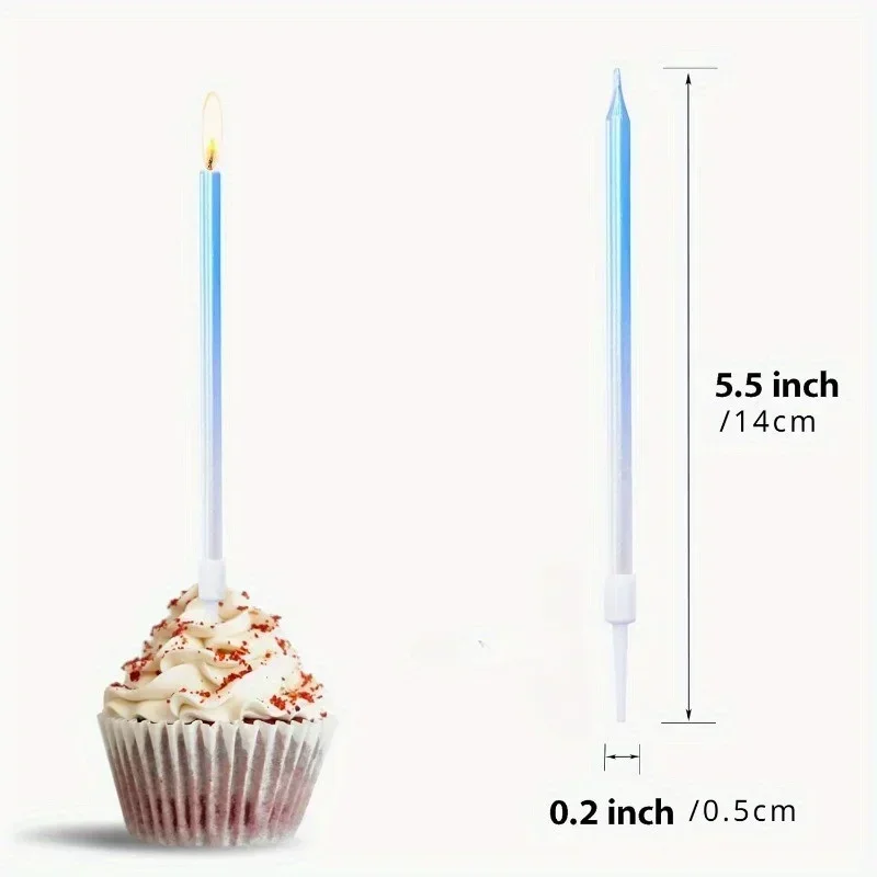 6/24-Count Gradient Blue Birthday Candles, Metallic Cake Candle for Birthday Party, Ice Blue Birthday Cake Cupcake Decorations