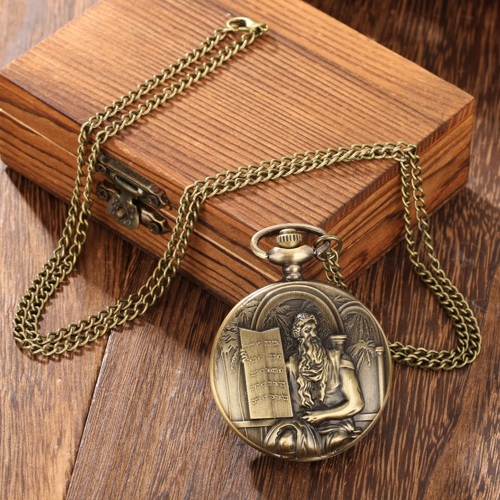 Bronze Retro Quartz Relógio de Bolso para Homens e Mulheres, Jesus Padrão, Colar Bíblico, Relógios Religiosos, Pingente De Corrente, Relógio