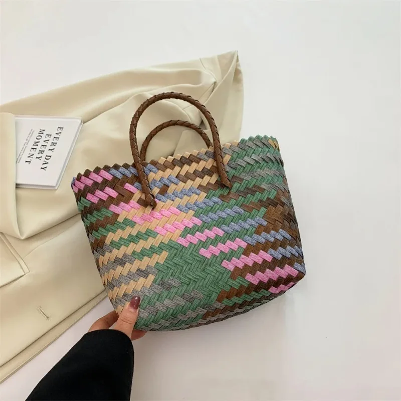 Retro Imitation Rattan Woven Bag Women's Handbag Large Capacity Shoulder Bag