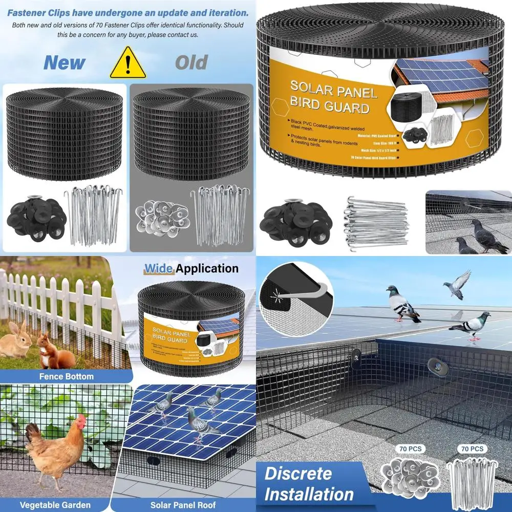 

Комплект из 8 рулонов оцинкованной сетки с ПВХ-покрытием (100 футов) с 70 клипсами, защита от птиц и вредителей, проволока 1/2 дюйма