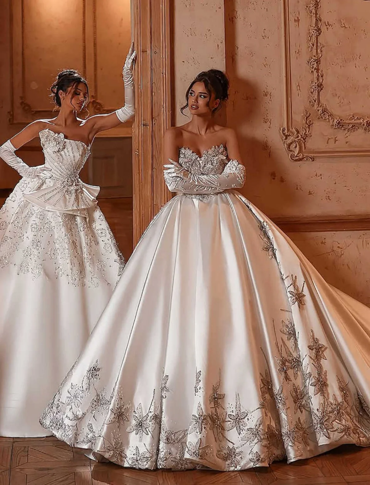 Suknie Ślubne na Zamówienie Suknia Balowa Kryształy Aplikacje Haft Bez Rękawów Tren Sweep Suknie Ślubne Vestido De Novia