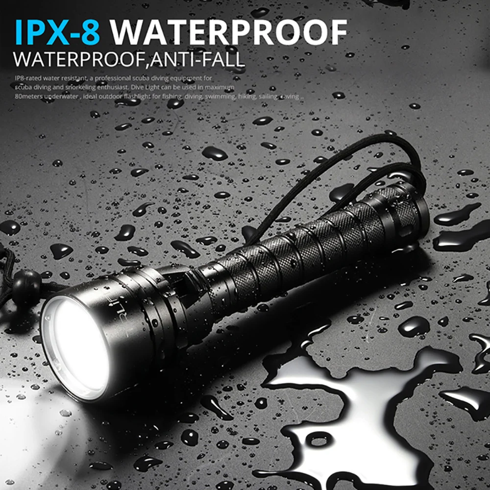 1000000LM New Profession Diving Flashlight L2 IPX8 Underwater Scuba Diving Lanterna 300 Meter Dive Lamp by 18650 With Hand Rope