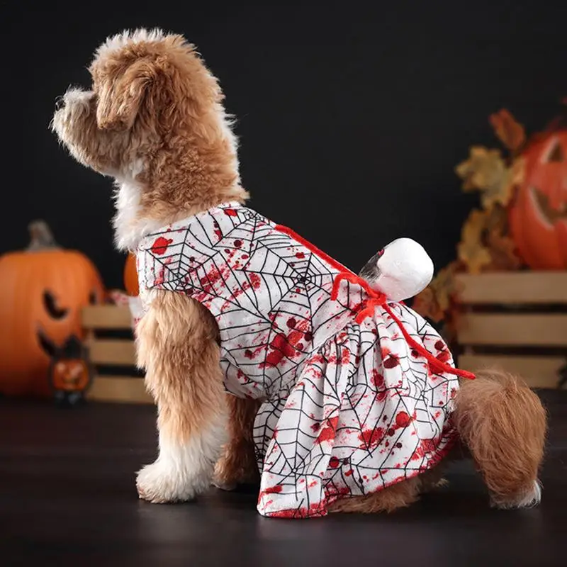 Dog Halloween Clothes Dog Halloween Spider Dress Bloody Halloween Puppy Dress Spooky Doggie Holiday Skirts For Halloween Party