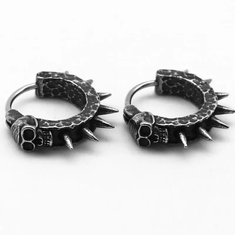 Vintage Punk Black Skull Earrings for Men Women Hypoallergenic Biker Earrings Hip Hop Rap Rock Jewelry Accessories