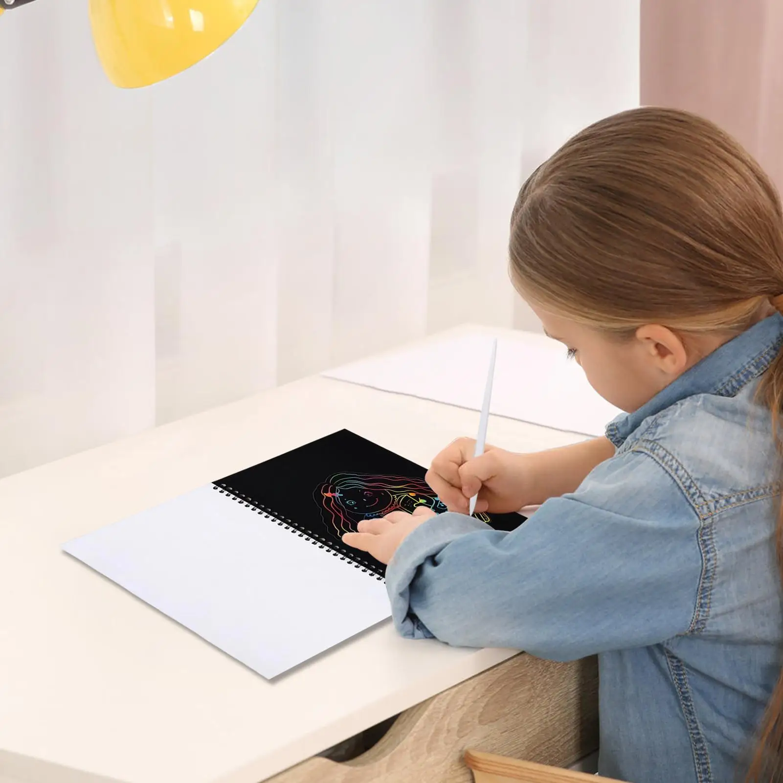 หนังสือเด็กวาดโน้ตบุ๊คการศึกษา Scratch Drawing Book พร้อมปากกาไม้สําหรับเดินทาง Study Room