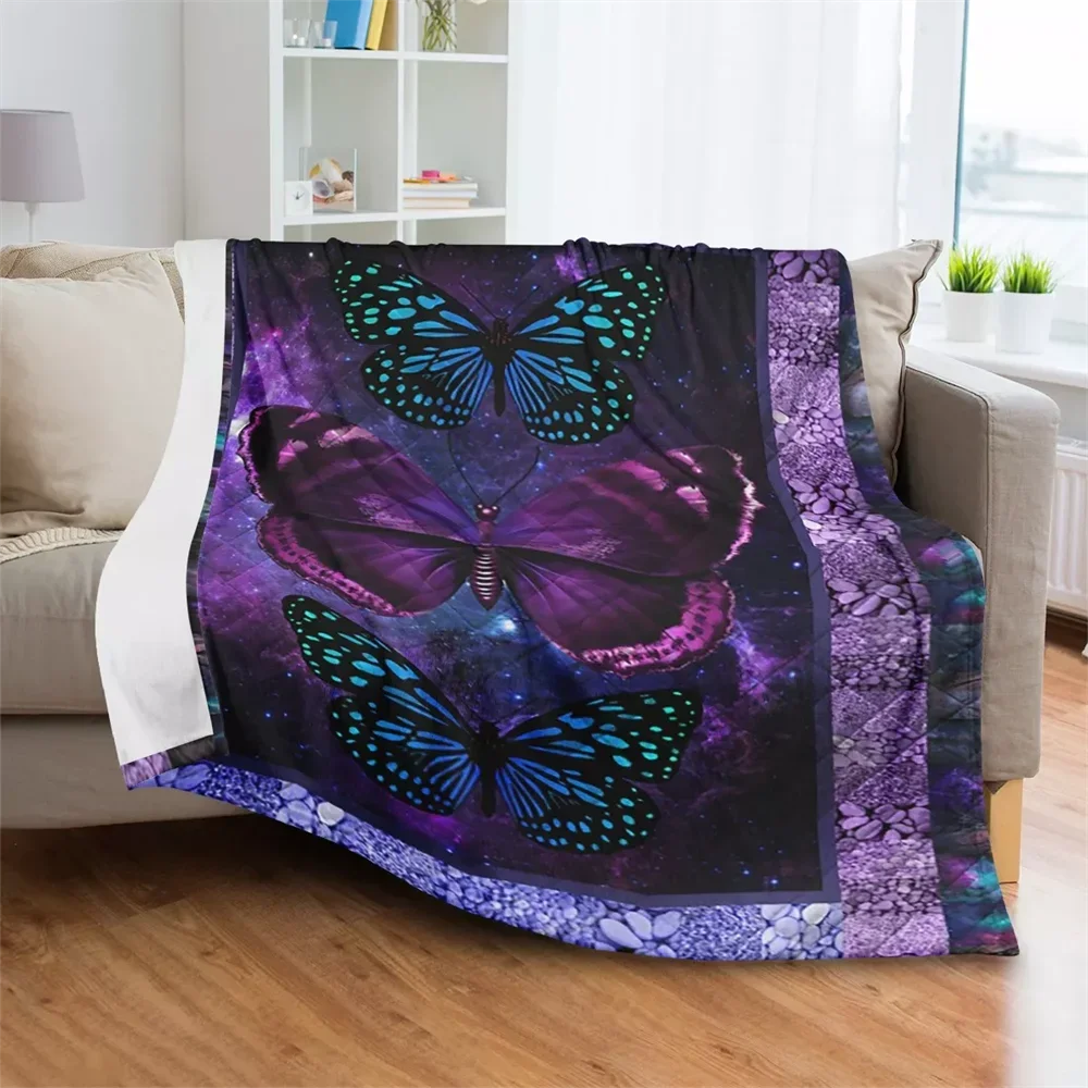 Soft Butterfly Theme Blanket for Adults Microfiber Plush Flannel Sherpa Blanket for Bed and Couch Warm Fuzzy Cozy Throw Blanket