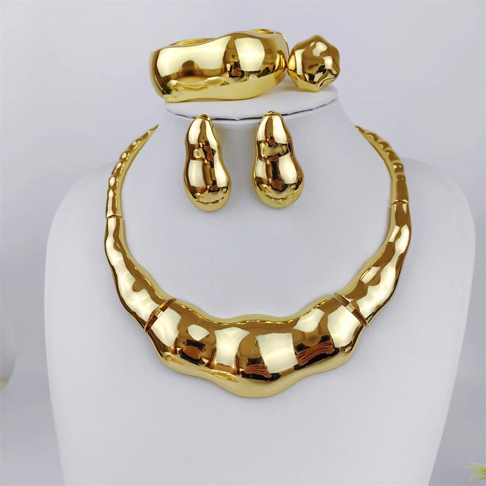 ESALE African Necklace Earrings Jewelry Sets for Women 18K Gold Plated Dubai Indian Nigerian Bridal Wedding Party Gift Jewellery