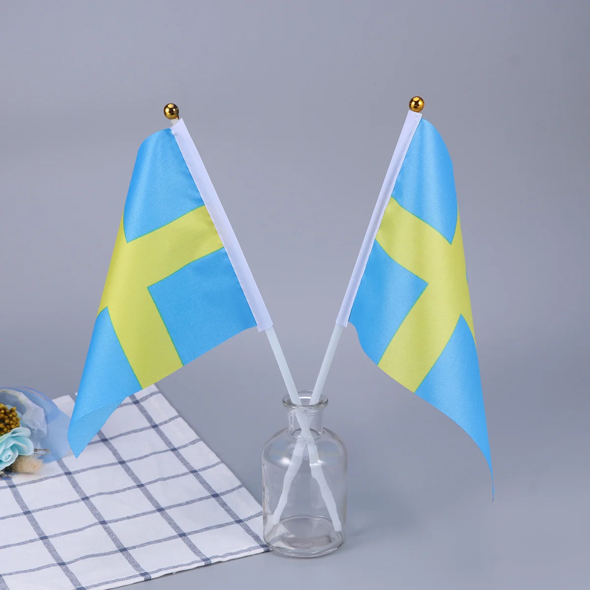

50Pcs Sweden Hand Held Stick Flags Lightweight Portable Country Banners for Classroom Garden Bar Desk Decoration International