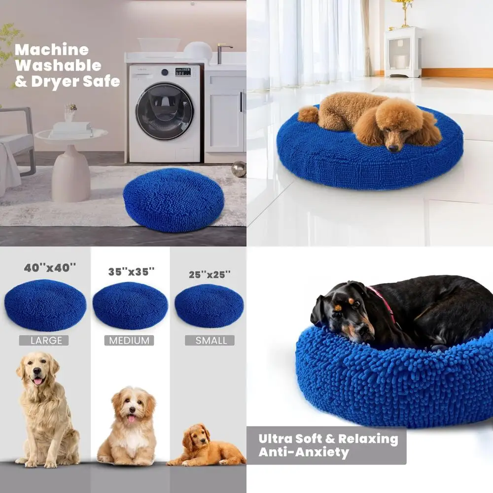 

Medium Navy Blue Donut Dog Bed - Chenille, Removable Washable Cover