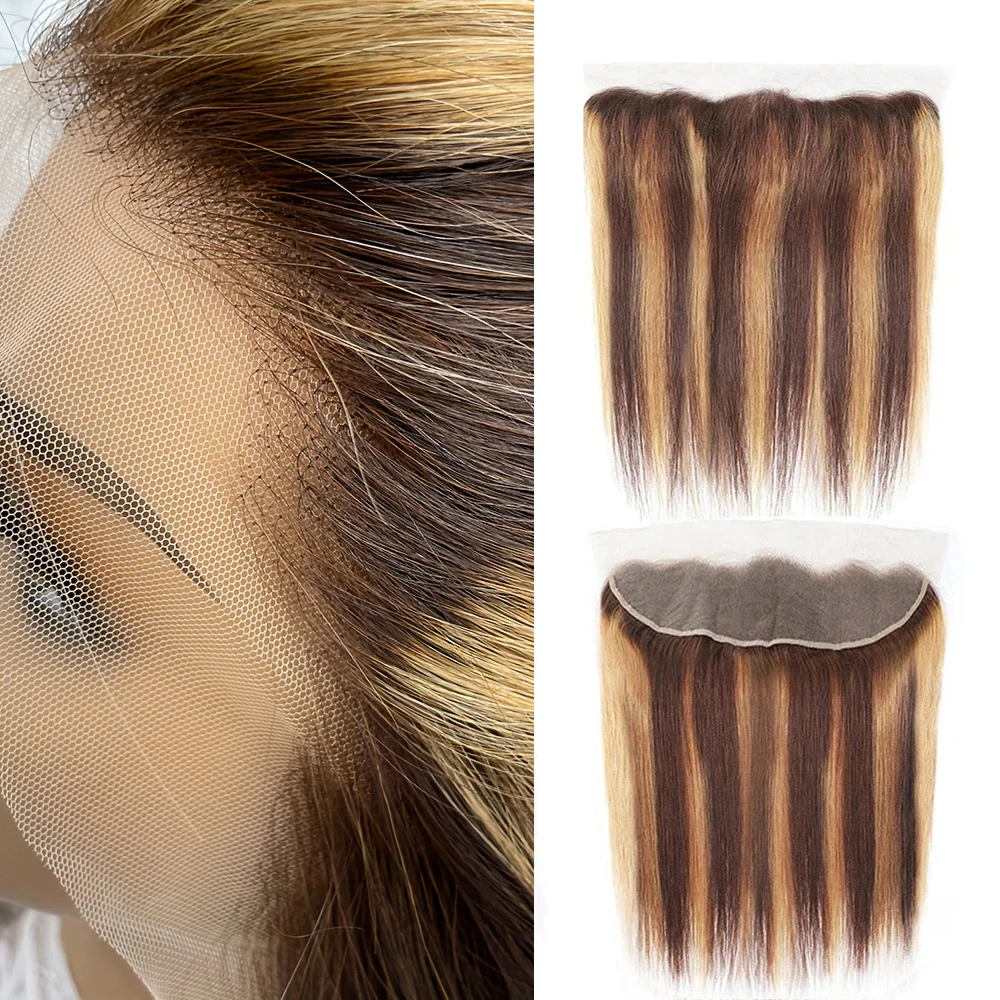 Highlight Lace Closure Frontal Only Straight Hair Human Hair For Women Pre Plucked 13X4Lace Frontal P4/27 Lace Closure 14-22inch