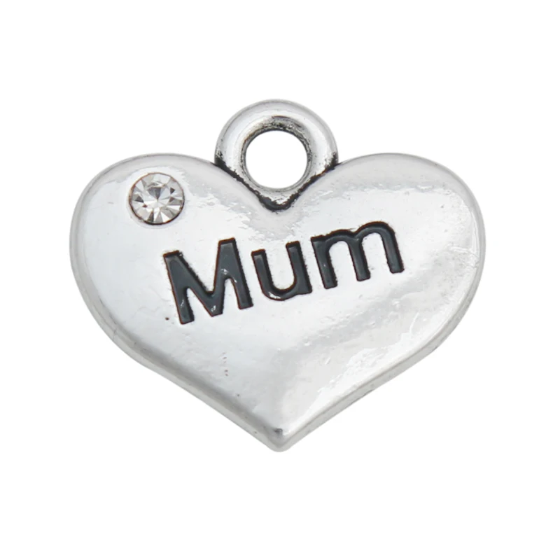 50pcs Alloy Mum Friend Dad Nana Nanny Mummy Sister Heart Good Luck Happy Bitherday Pendant Charms 15*17mm