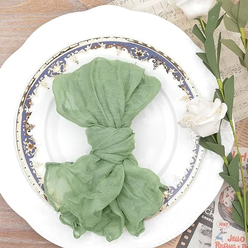 4Pcs Sage Green Napkins Boho Rustic Wedding Party Semi-Sheer For Dinner Table Dinner Plates Wedding Birthday Party Decorate