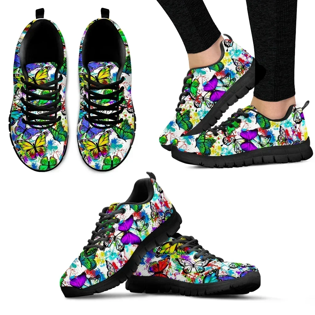

2022 New Fashion Girls Casual Sneakers Pretty Butterflies Gradient Tie Dye 3D Print Women Flat Shoes Lace up Zapatos
