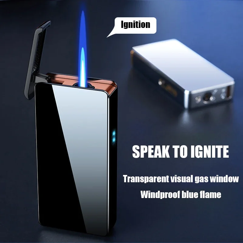 Intelligent Voice-activated Windproof  Flame Lighter Airflow Gravity Sensing Knock  Ignition Visual Gas Window Men Gadget