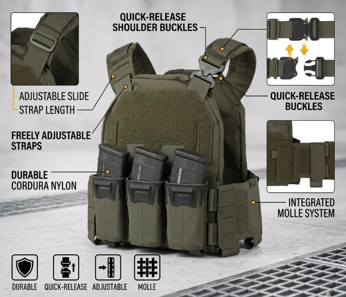 Minimalistic Plate Carrier Tactical Vest Quick Release Buckle Adjustable Shoulder Strap Durable MOLLE Combat Airsoft Gear Set