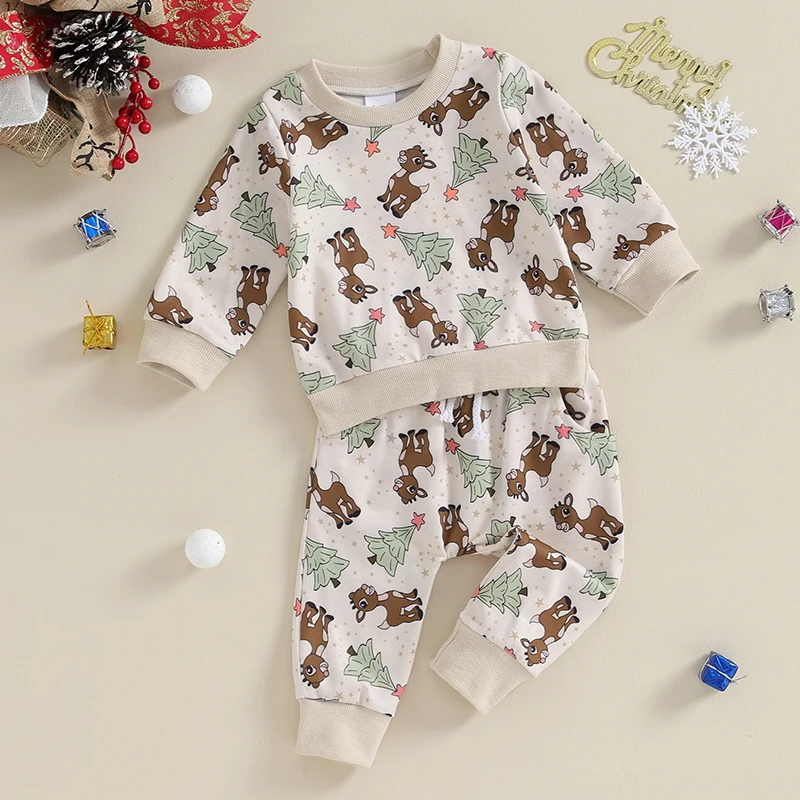 

Infant Holiday Reindeer Sweater and Pants Set with Elastic Waistband - Festive Christmas Outfit for Baby Boys and Girls - 2