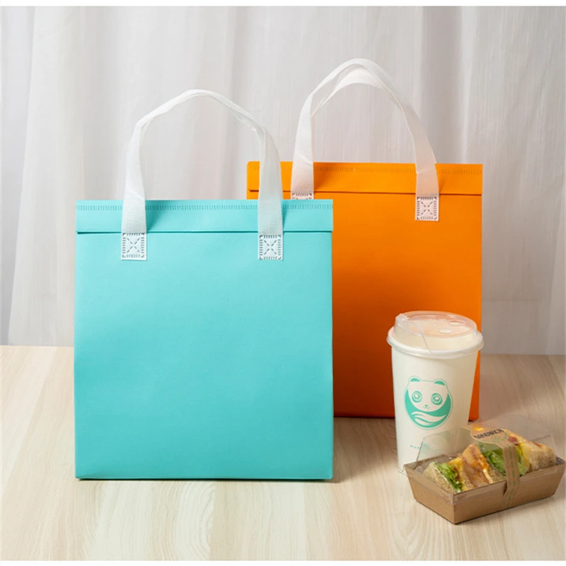 StoBag 10pcs Lunch Box Bag Packaging Non-woven Portable Tote Food Drink Storage Delivery Cooler Carrier Pouches Logo Custom