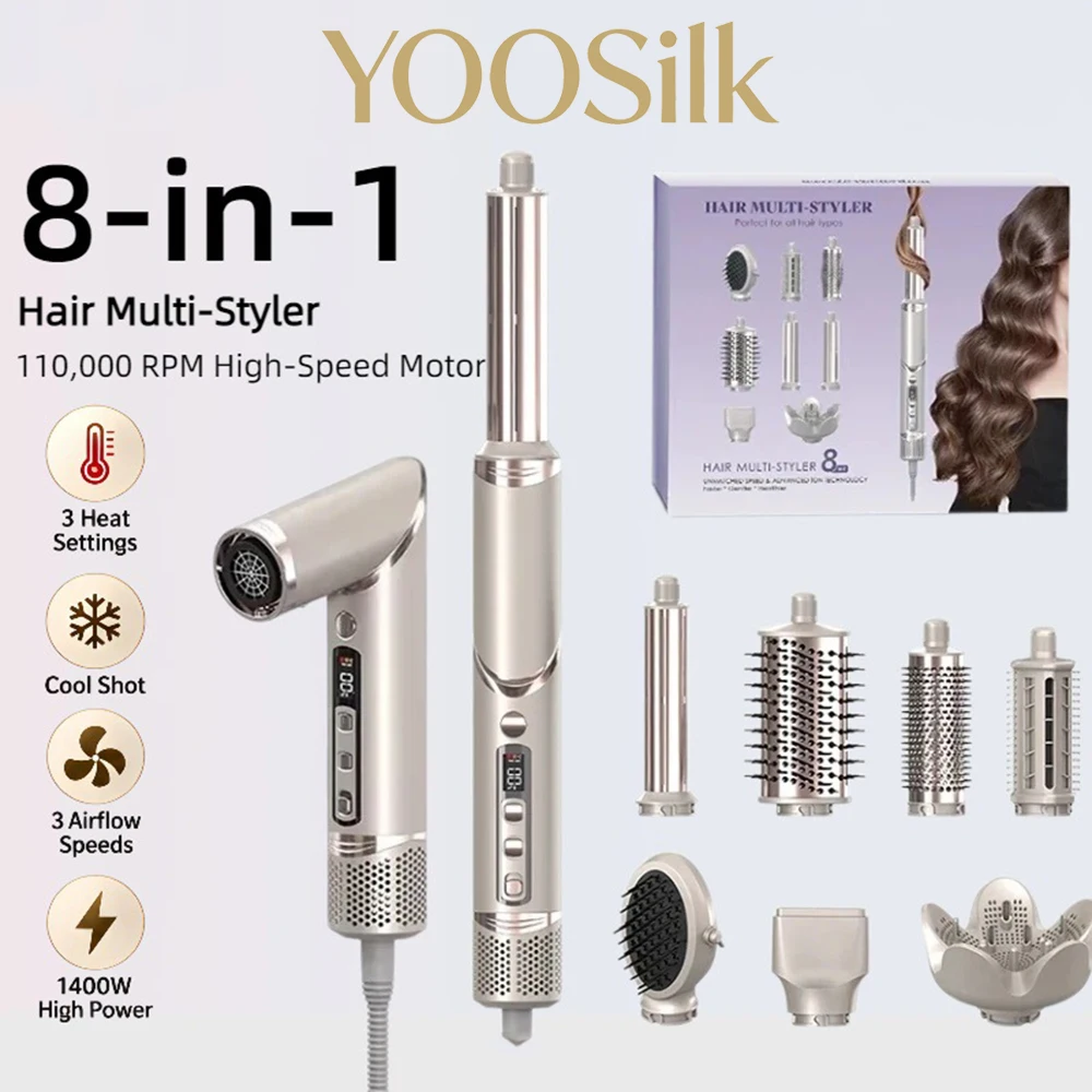 8 in 1 Professional Folding Hair Dryer High Speed 110000rpm Blow Dryer Auto-wrap Wavy Hair Salon Hair Styling Tool with Diffuser