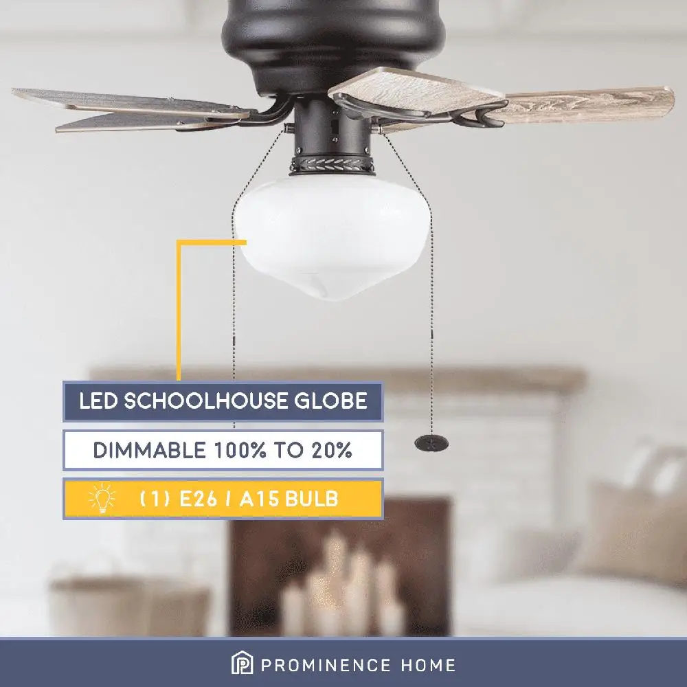 مروحة سقف مثبتة على السطح مقاس 28 بوصة مع سلاسل سحب خفيفة وشفرات قابلة للعكس ومروحة LED موفرة للطاقة في غرفة صغيرة