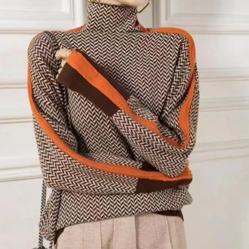 Damski sweter dzianinowy z golfem, nowy, ciepły, stylowy, dopasowany sweter damski, swetry damskie, pulowery damskie, sweter damski