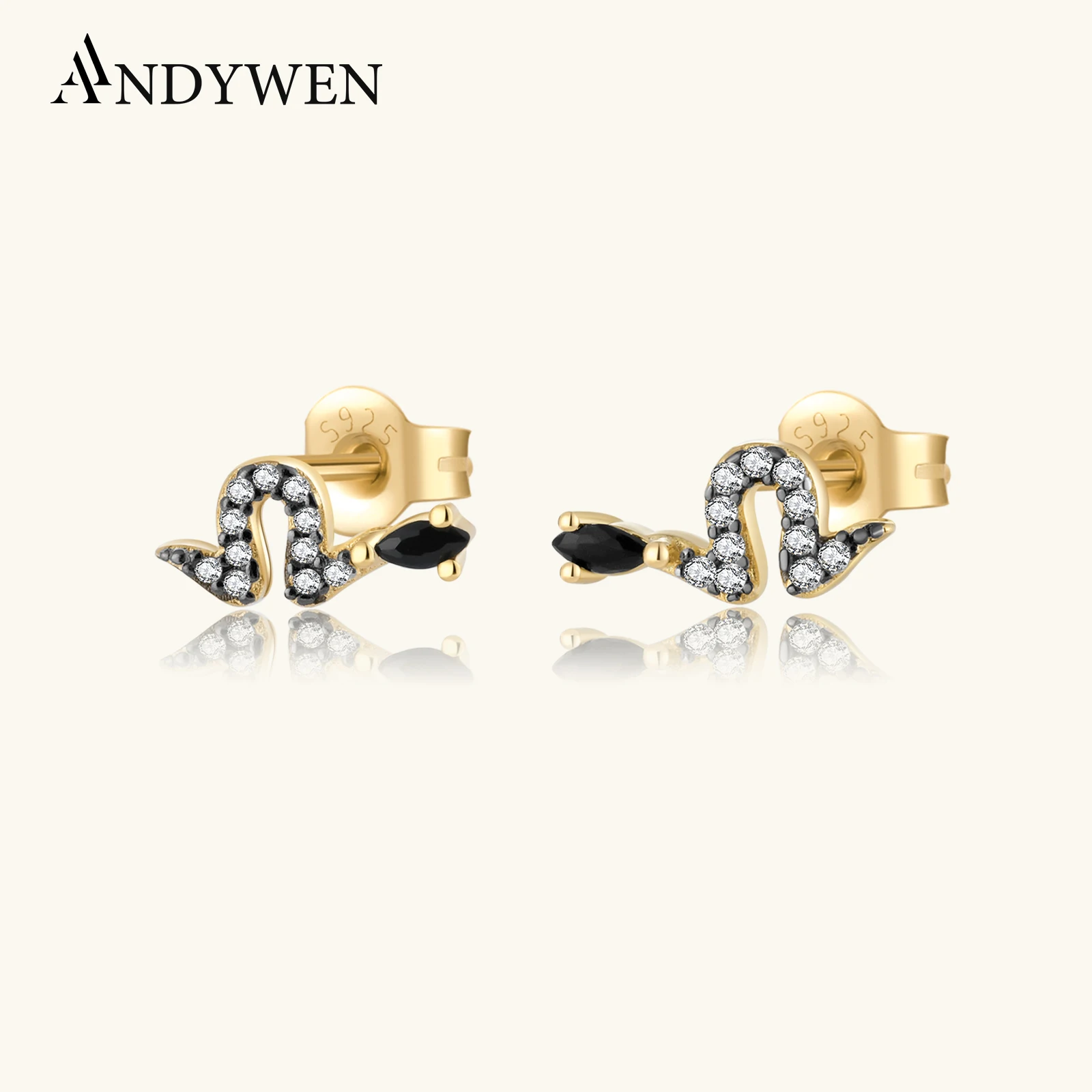 

ANDYWEN 2022 925 Sterling Silver Gold Black Snake Crystal Luxury Jewelry 2023 Piercing Pendiente Luxury Fine Jewels Fashion