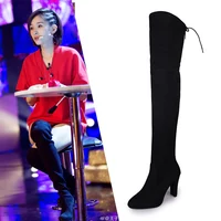 Winter Women Over The Knee Boots Stretch Fabrics High Heel Slip on Shoes Pointed Toe Woman Long Boots Size Plus Size 43 - Image 6