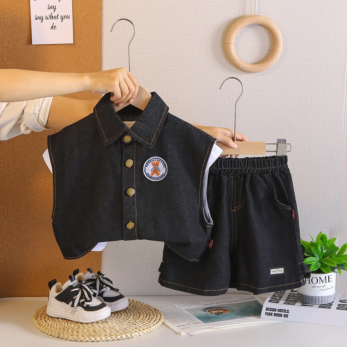 Children's Clothing New Summer Outfits for Baby Boy 1-5 Years Solid Color Denim Vest +  White T-shirts + Shorts 3 Piece Suit Set
