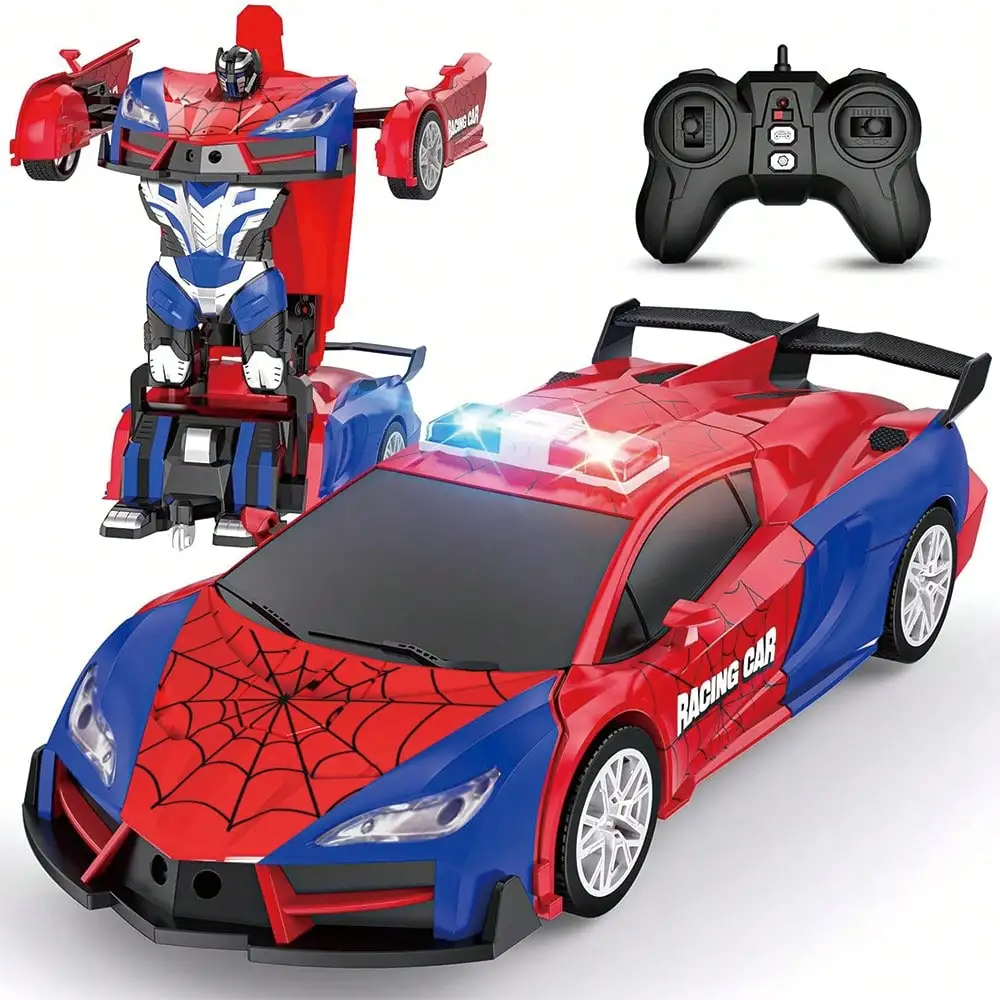 1:18 RC Transforming Car Robot 2.4GHz 360° Rotate One-Key Auto Light Spider Toy Birthday Xmas Gift For Kids