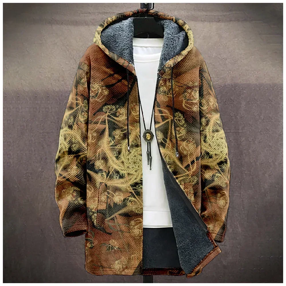 Men Cardigans Coats Galaxy Pattern Abstract Art Graphics Printed Trench Plush Thick Winter Casual Streetwear Unisex Clothing