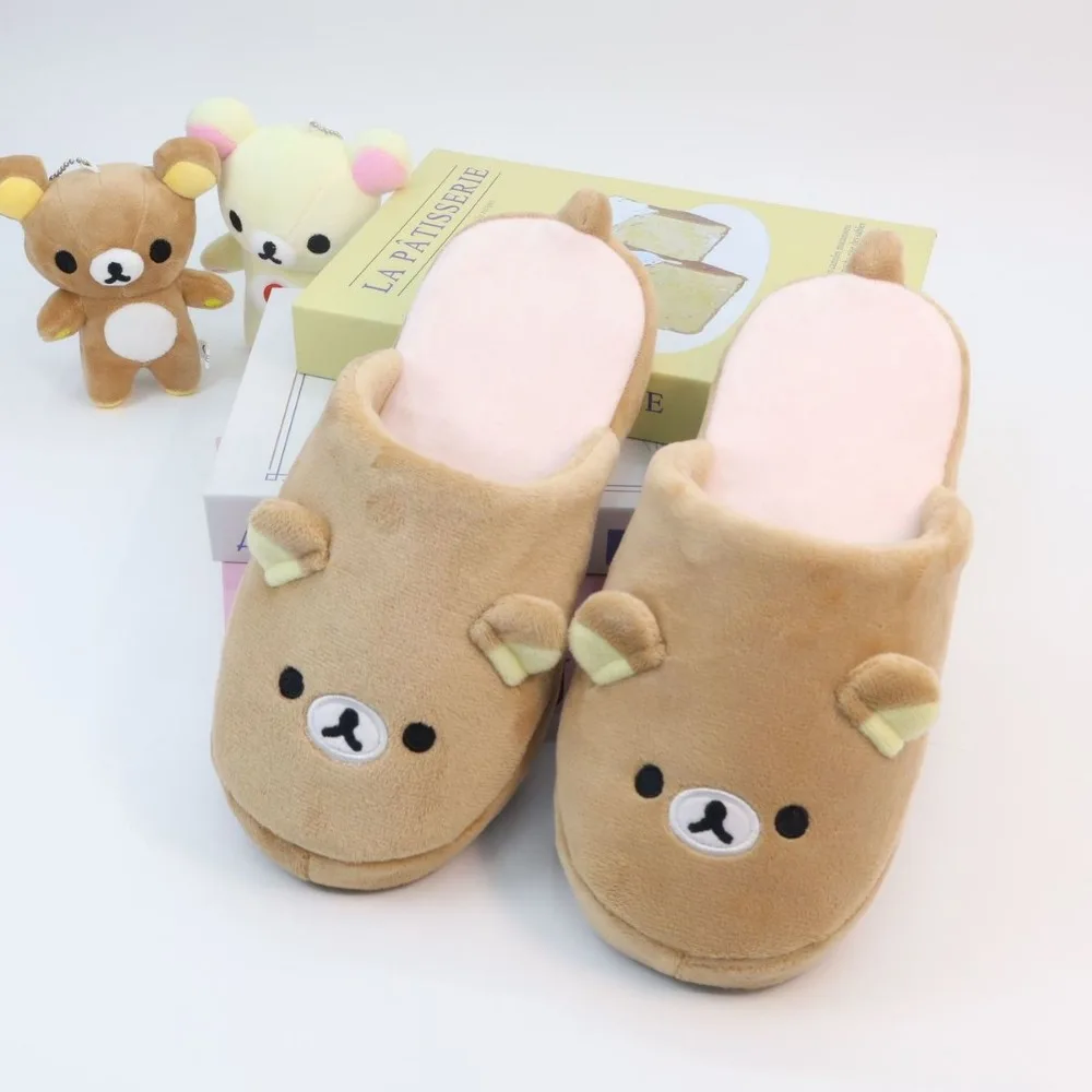 

Rilakkumas Cartoon Floor Slippers Cute Kawaii Plush Home Slippers Soft Warm Non-slip Indoor Footwear for Women Daily Wear Gift