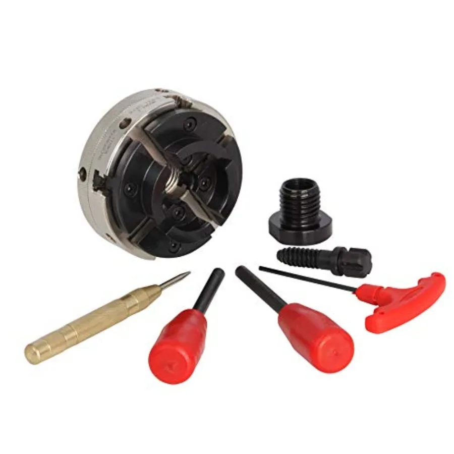 

4INCH 4-Jaw Self-Centering Wood Lathe Chuck 2" Round Jaw Mounted 1"x8TPI thread and 3/4"x16TPI Adapter T Allen Wrench Screw Chu