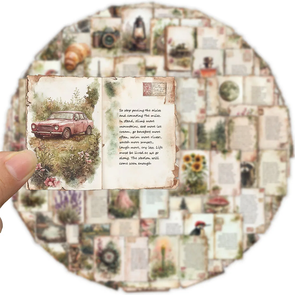 50 pçs retro aquarela diário pet graffiti adesivos diy portátil, bagagem, caso de telefone, tablet adesivos à prova dwaterproof água decoração