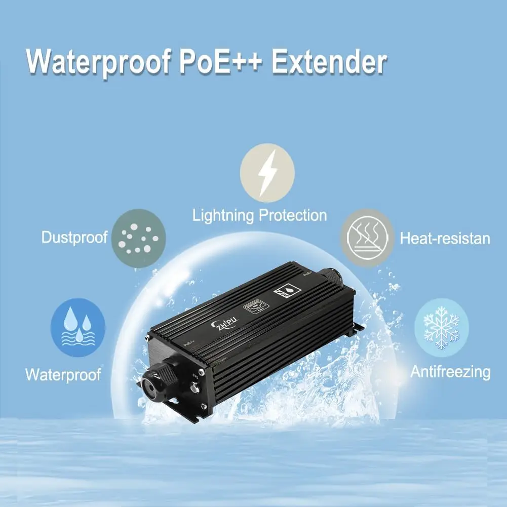 

IP67 Waterproof Industrial Gigabit PoE++ Extender, 90W IEEE 802.3af/at/bt, 100M to 400M Extension via 3-Cascading, Plug & Play