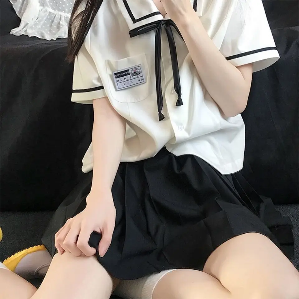 Women Shirt Blouse JK Bow Tie Short Sleeve Loose Shirt JK Uniform Top for Schools Blusas Mujer