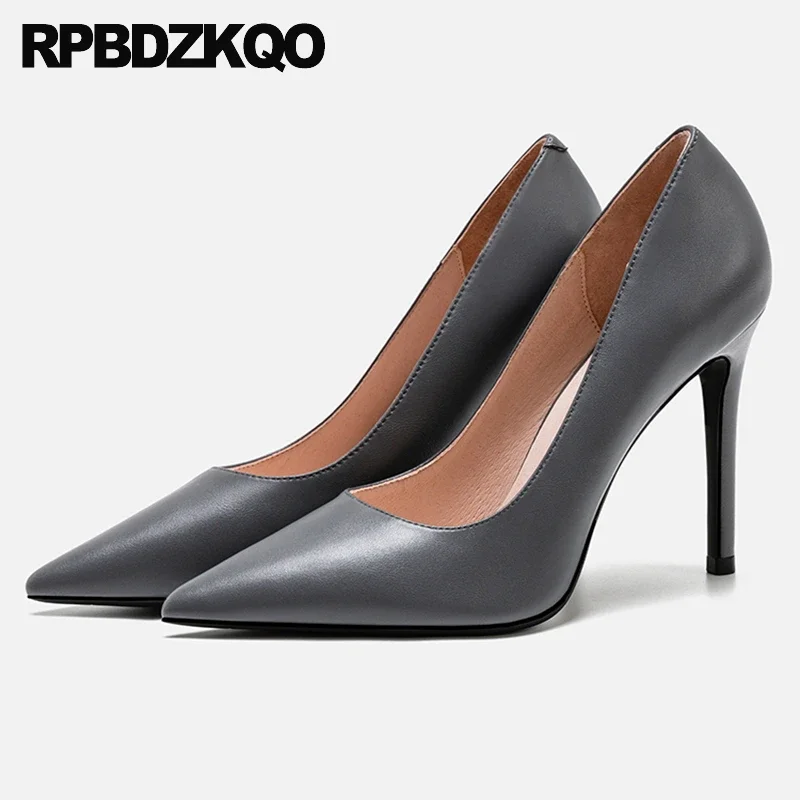 Pointed Toe Shoes Cow Leather Formal Slip On Plain Small Size Wide Fit Pumps Plus 44 Court 33 Stiletto High Heels Extreme Women