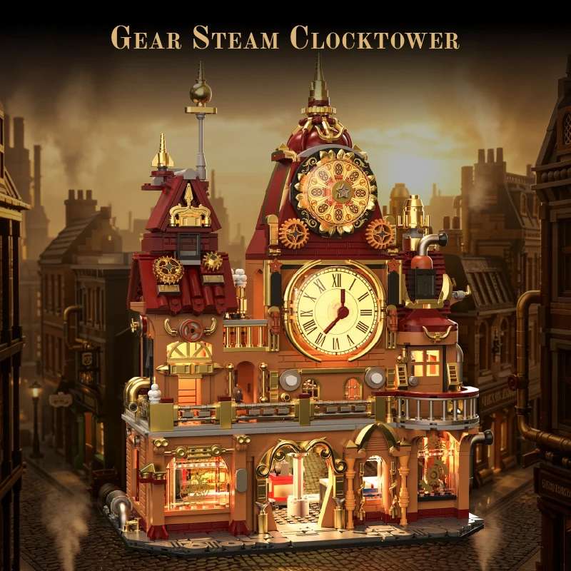 Creative Toy Building Blocks Gear Steam Clocktower Steampunk Clock Tower Intellectual Assembly Home Ornament Collectible Gift