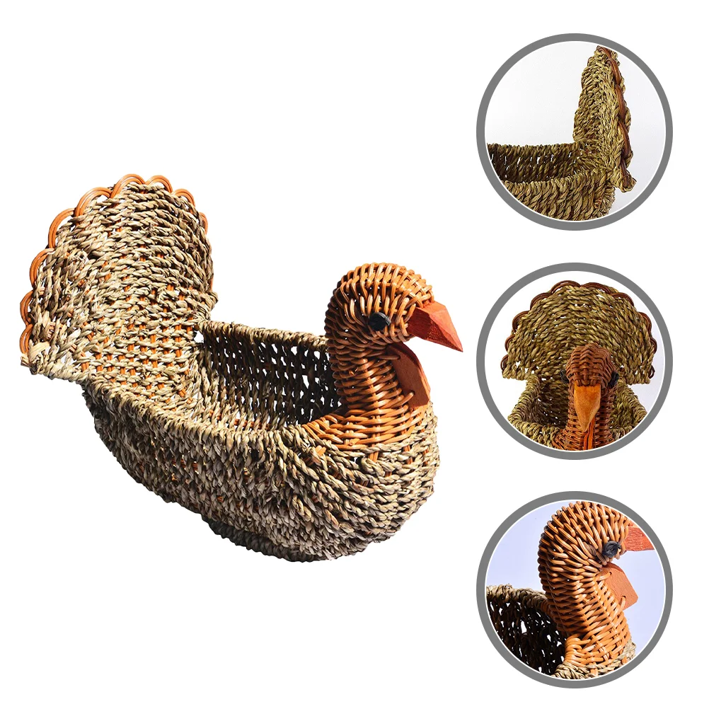 Straw Turkey Basket Woven Baskets for Storage Little Rustic Egg Container Bread Iron Decor Small Decorative