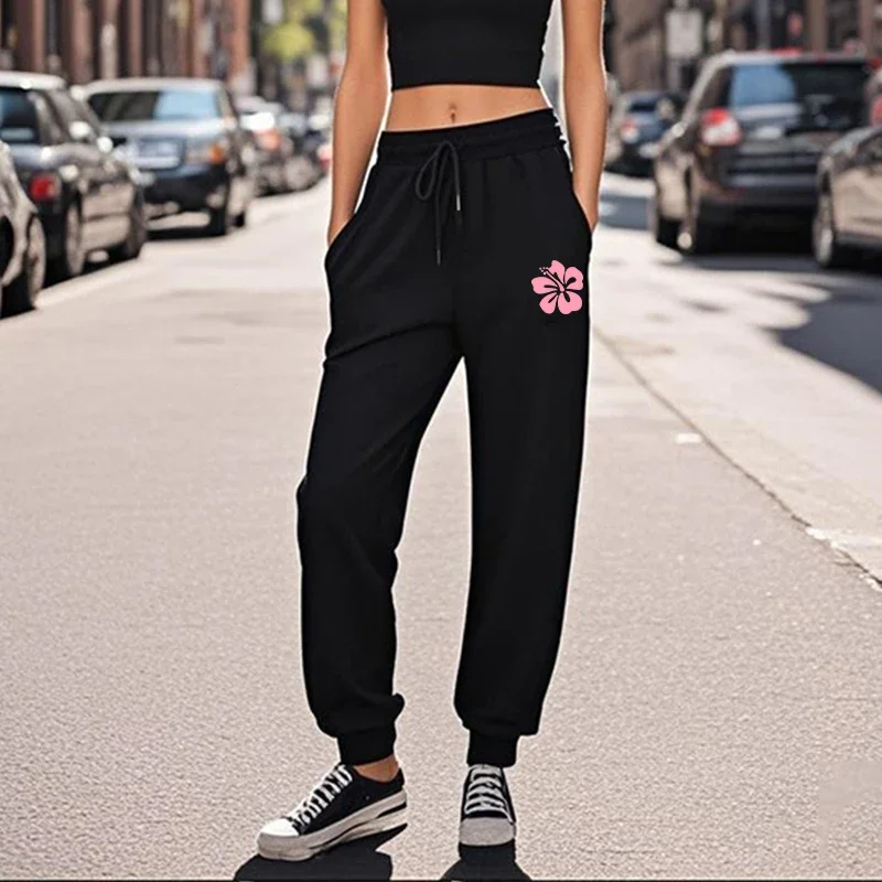 2025 Brand New Woman Casual Sweatpants Cute Flower Print Jogger Pants Female Home Outdoor Comfort Breathable Pure Color Trousers